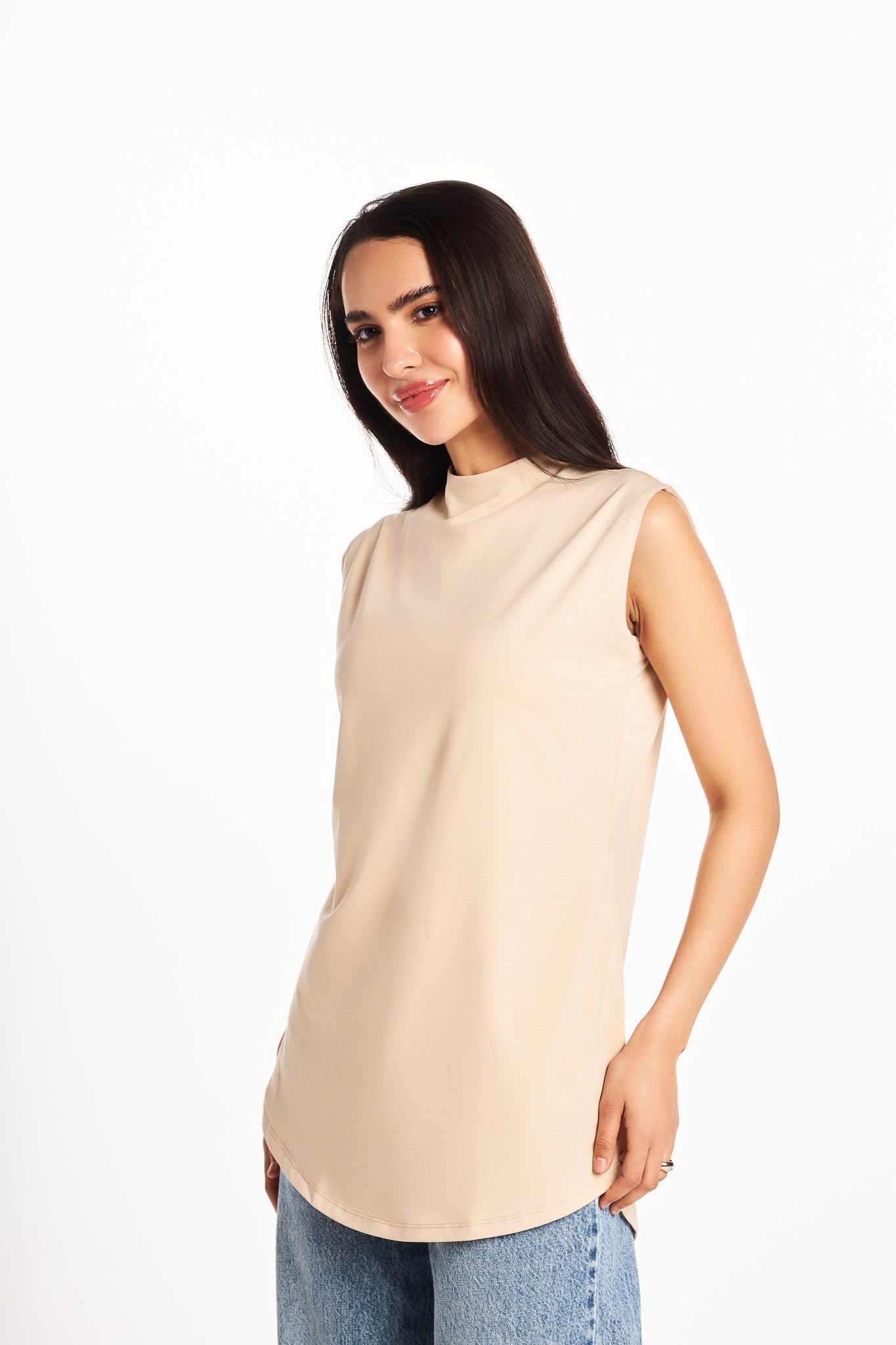 Bamboo + Premium Cotton Double Layer Long Fit Sleeveless Basic T-Shirt