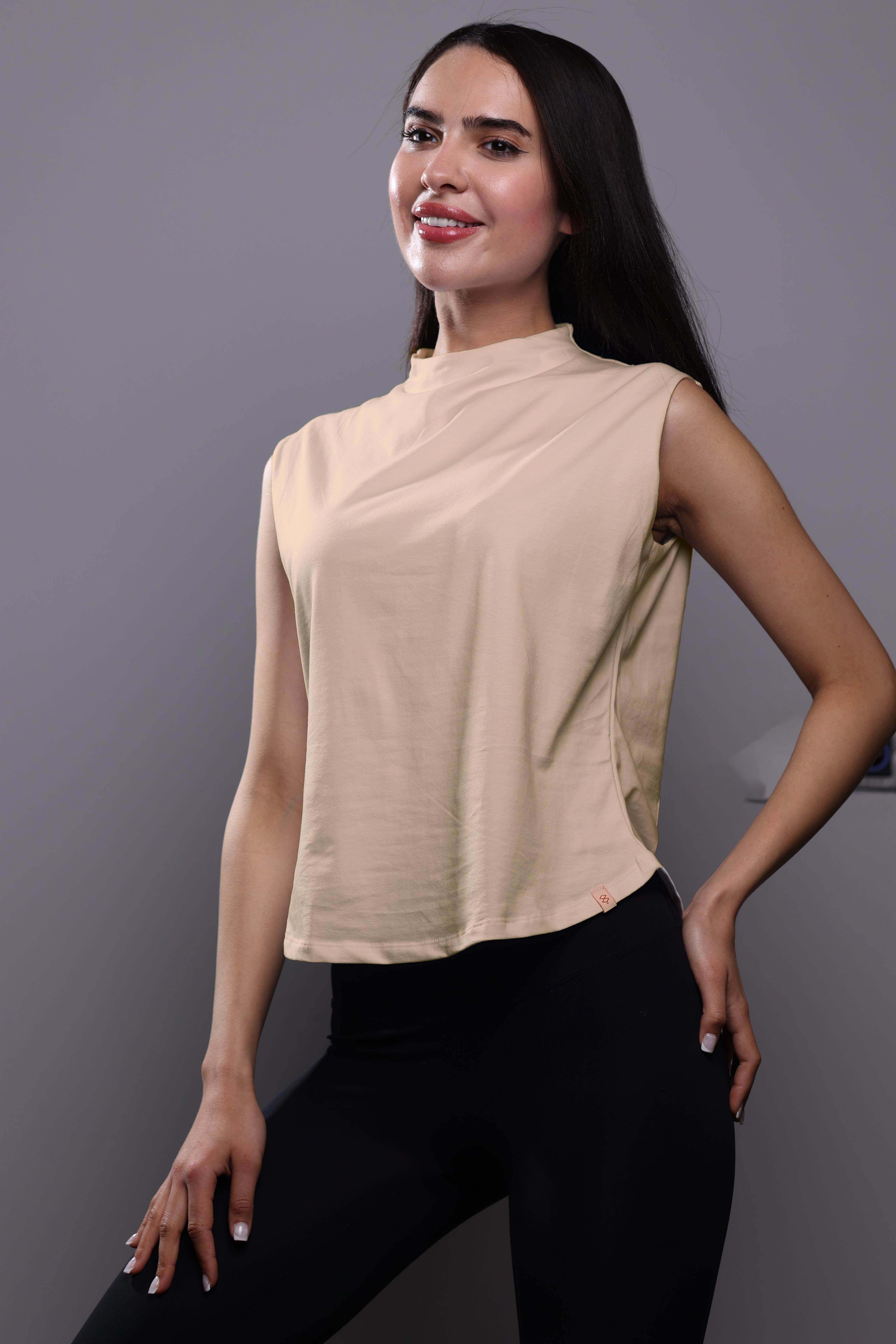 Bamboo + Premium Cotton Double Layer Short Fit Sleeveless Basic T-Shirt - Breathe