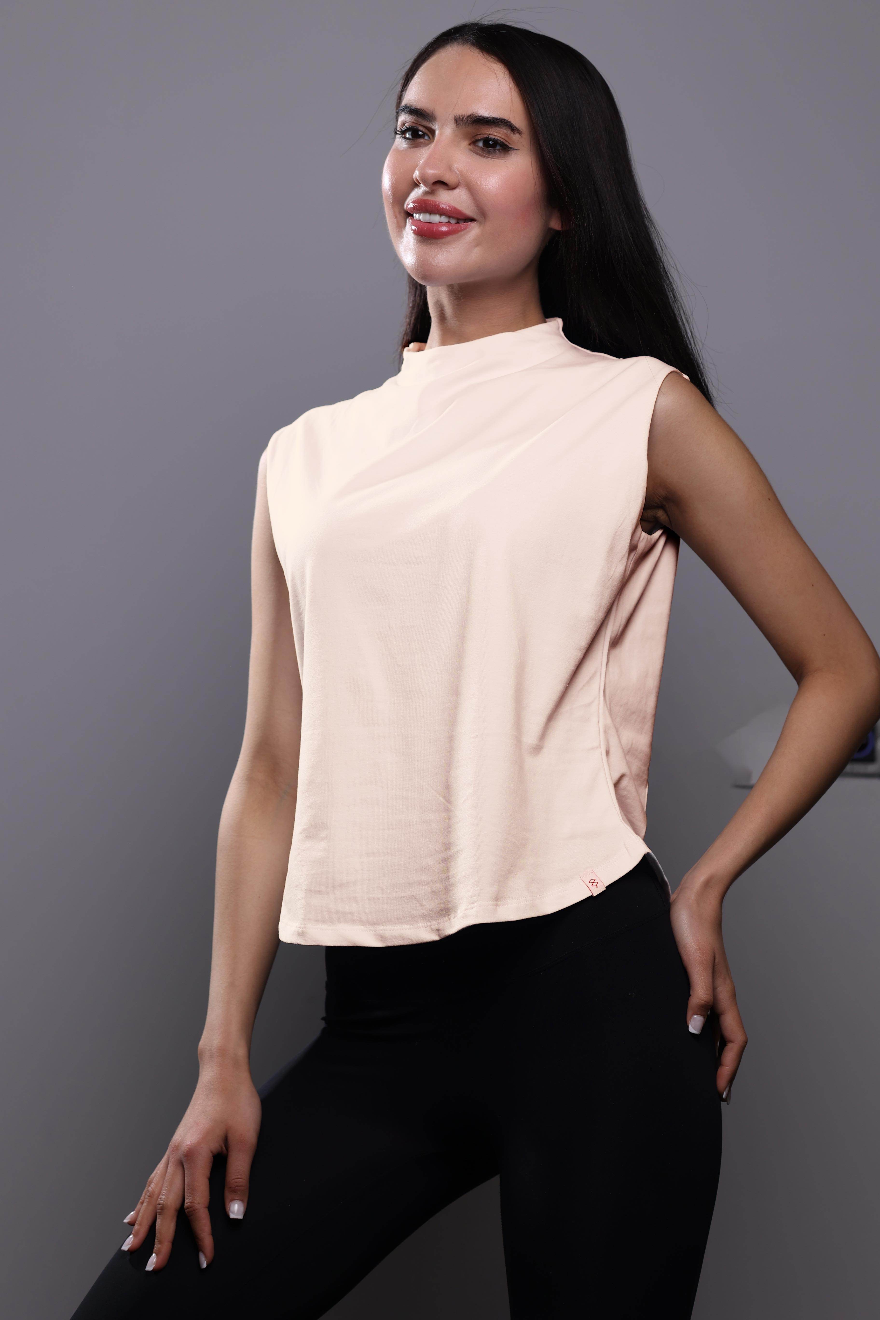 Bamboo + Premium Cotton Double Layer Short Fit Sleeveless Basic T-Shirt - Breathe
