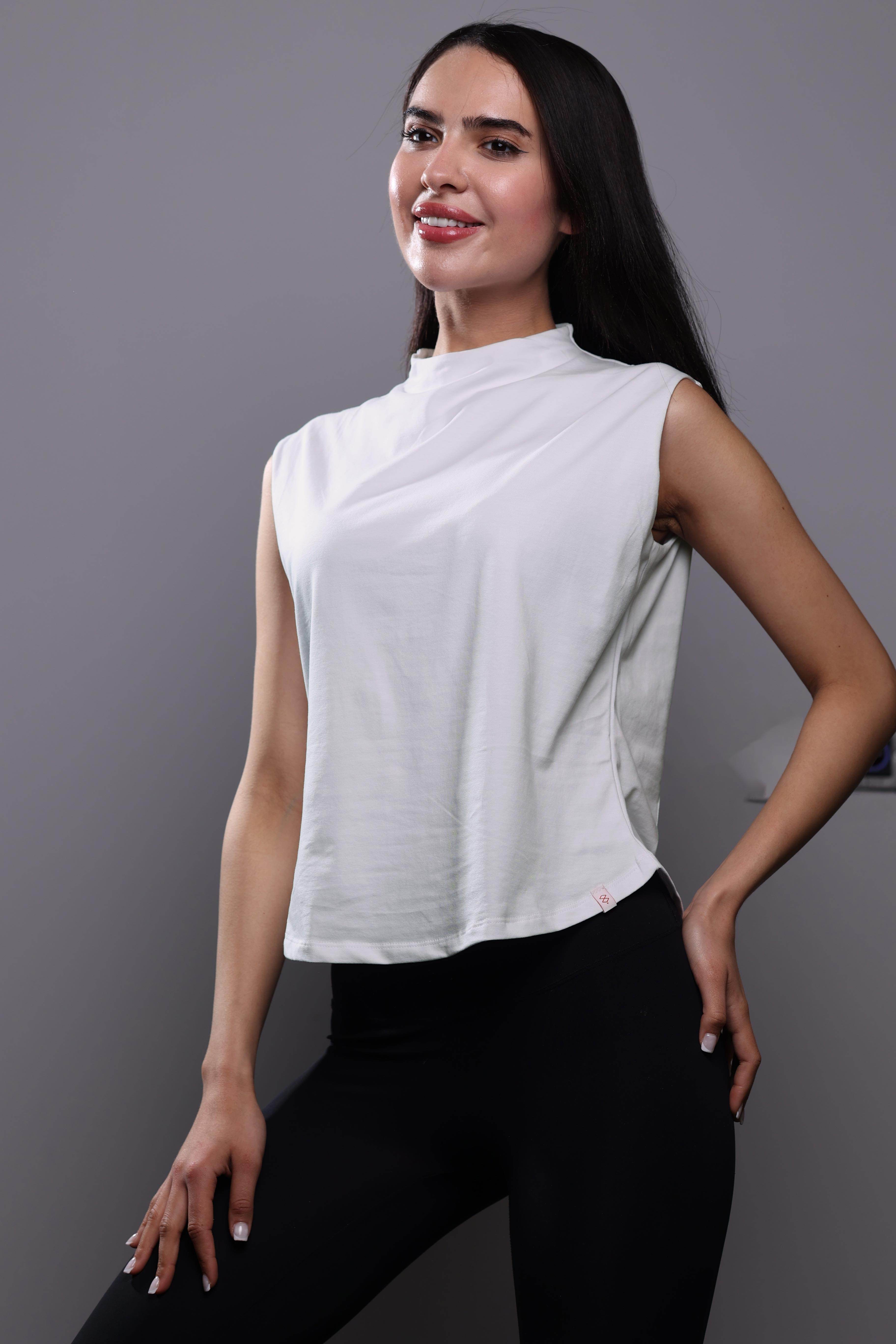 Bamboo + Premium Cotton Double Layer Short Fit Sleeveless Basic T-Shirt - Breathe