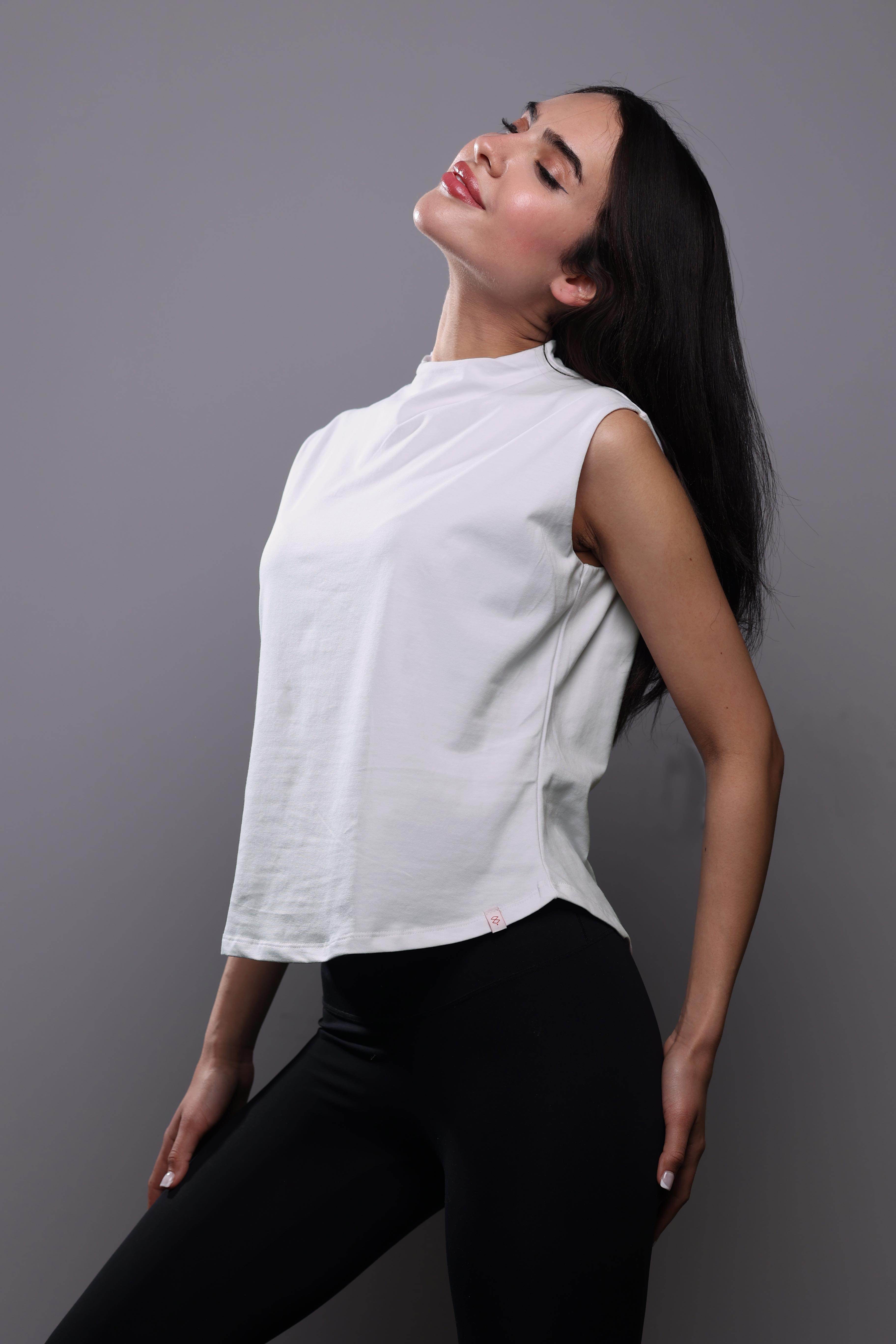 Bamboo + Premium Cotton Double Layer Short Fit Sleeveless Basic T-Shirt - Breathe