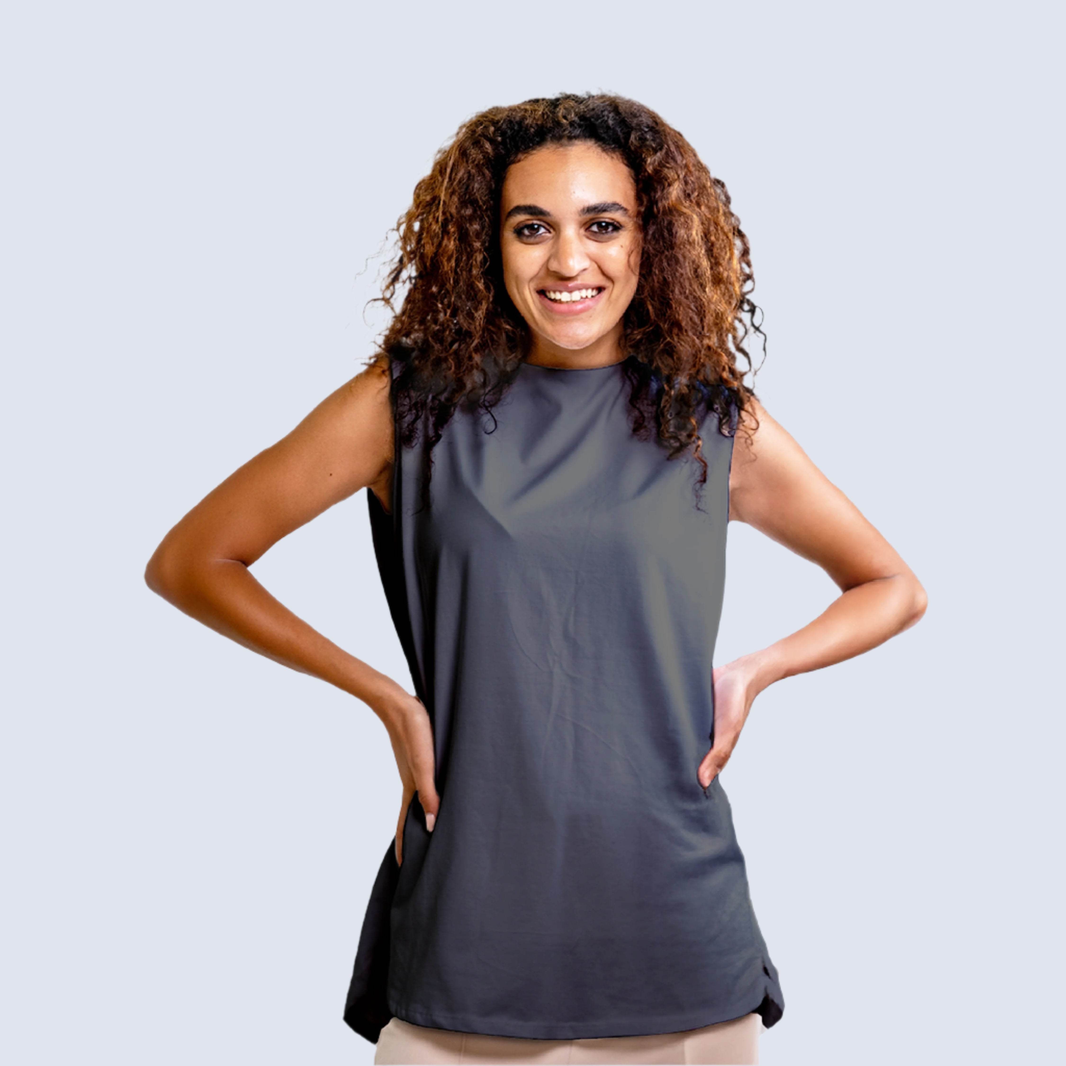 DOUBLE LAYER LONG FIT SLEEVELESS BASIC T-SHIRT Round - Breathe