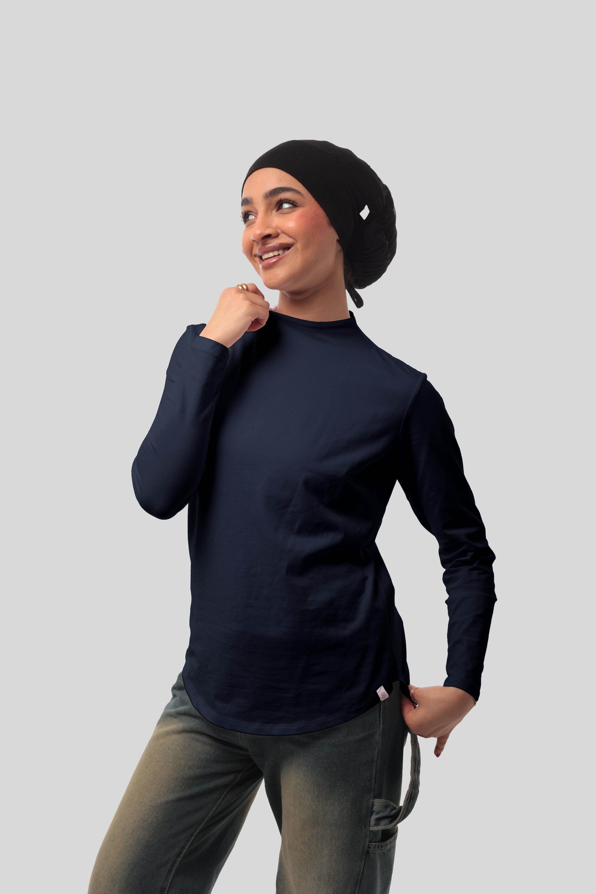 Bamboo + Premium Cotton Double Layer Short Fit Long Sleeves Basic T-Shirt - Breathe