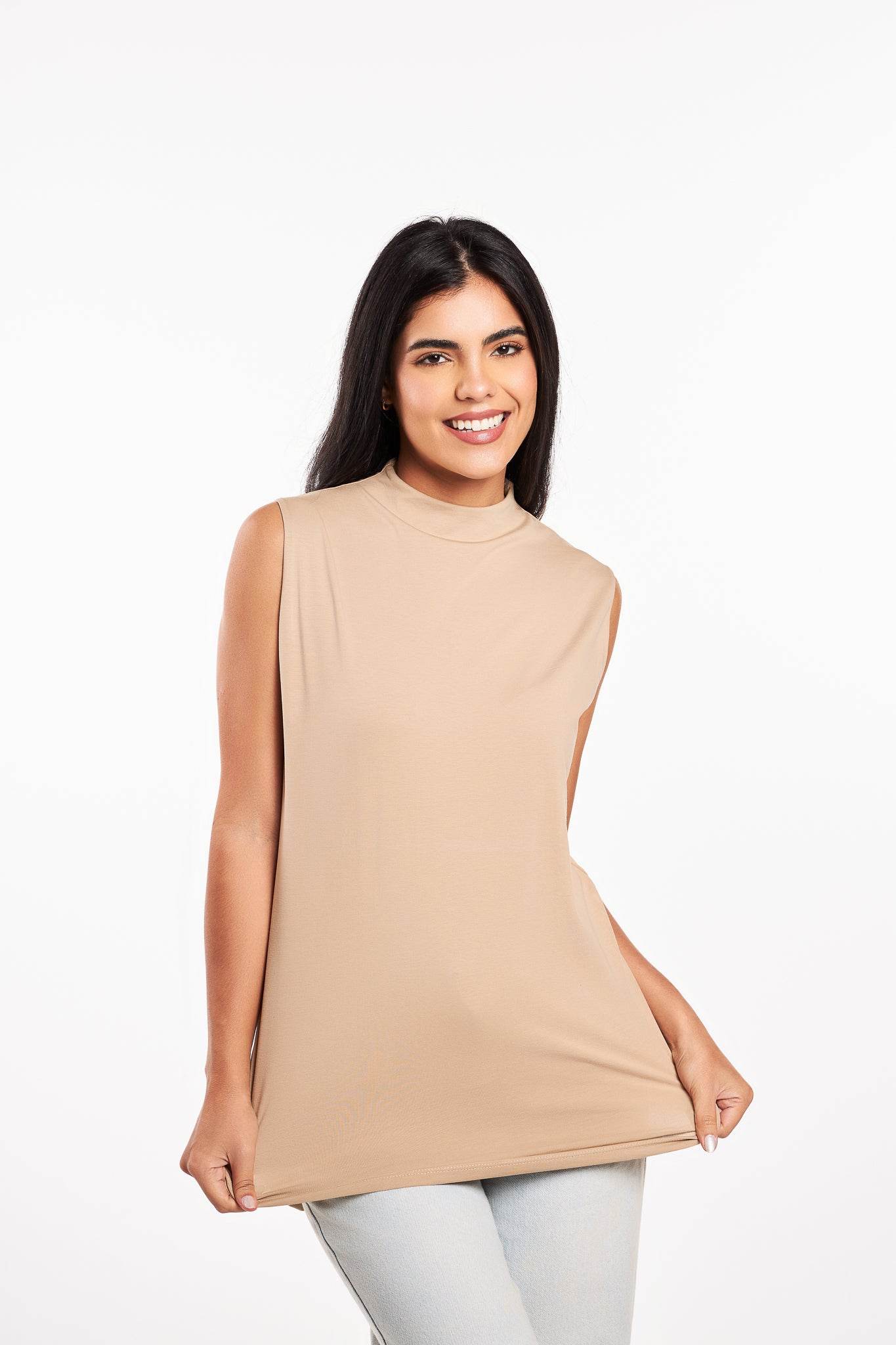 Bamboo + Premium Cotton Double Layer Long Fit Sleeveless Basic T-Shirt - Breathe
