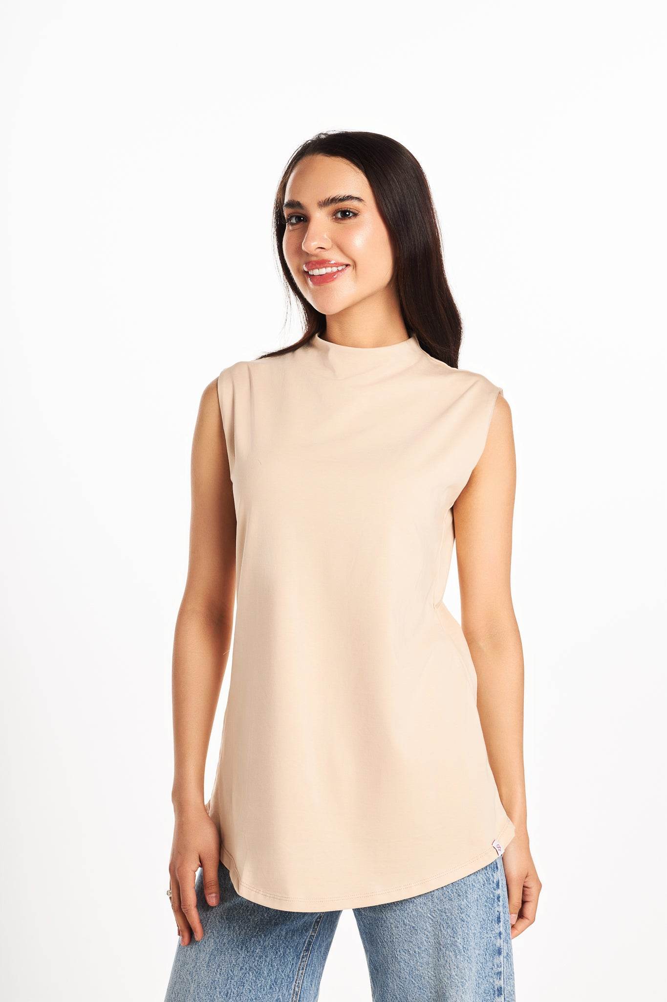 Bamboo + Premium Cotton Double Layer Long Fit Sleeveless Basic T-Shirt - Breathe