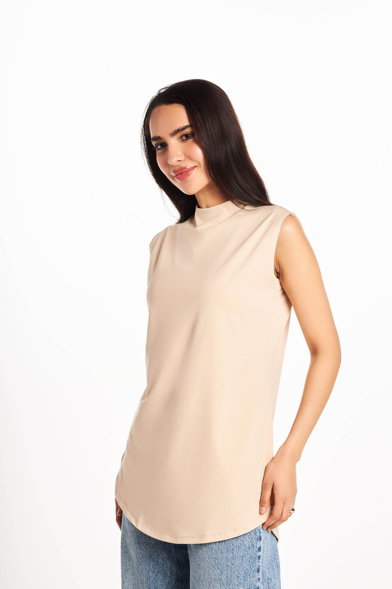 Bamboo + Premium Cotton Double Layer Long Fit Sleeveless Basic T-Shirt - Breathe