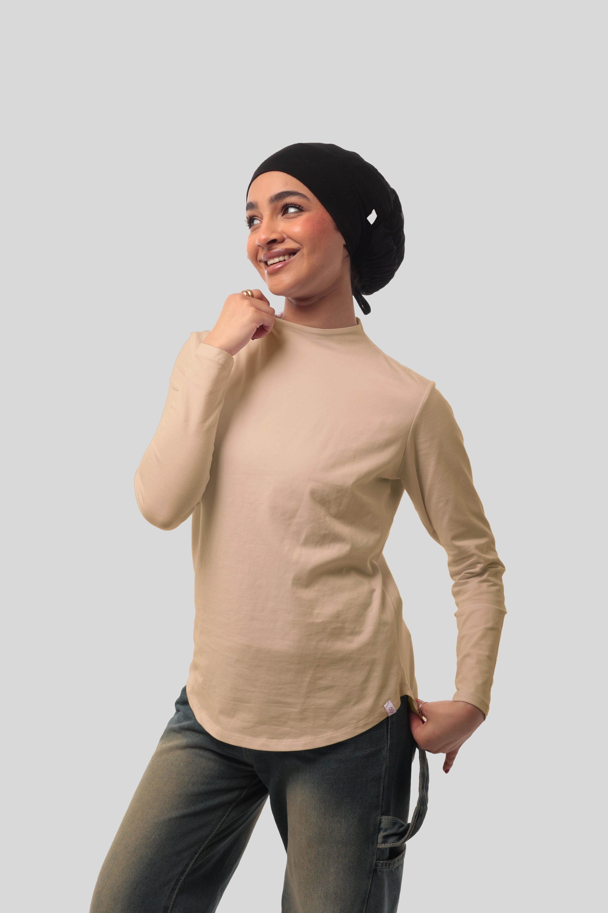 Bamboo + Premium Cotton Double Layer Short Fit Long Sleeves Basic T-Shirt - Breathe