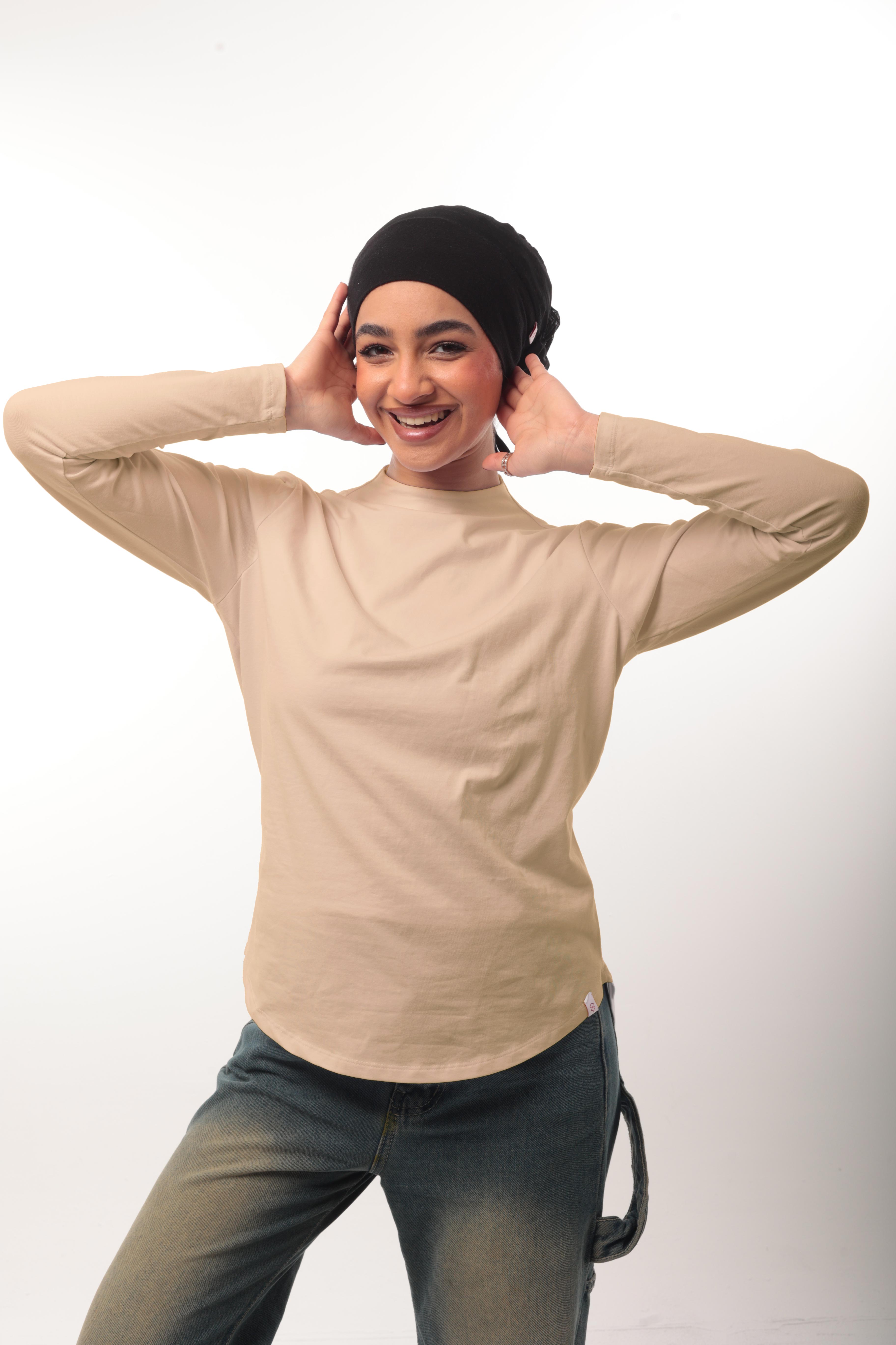 Bamboo + Premium Cotton Double Layer Short Fit Long Sleeves Basic T-Shirt