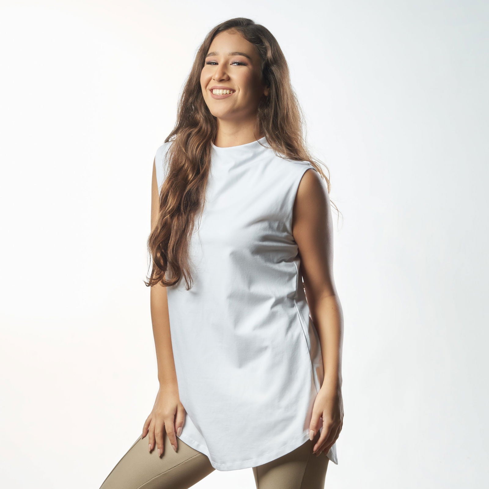 Bamboo + Premium Cotton Double Layer Long Fit Sleeveless Basic T-Shirt - Breathe