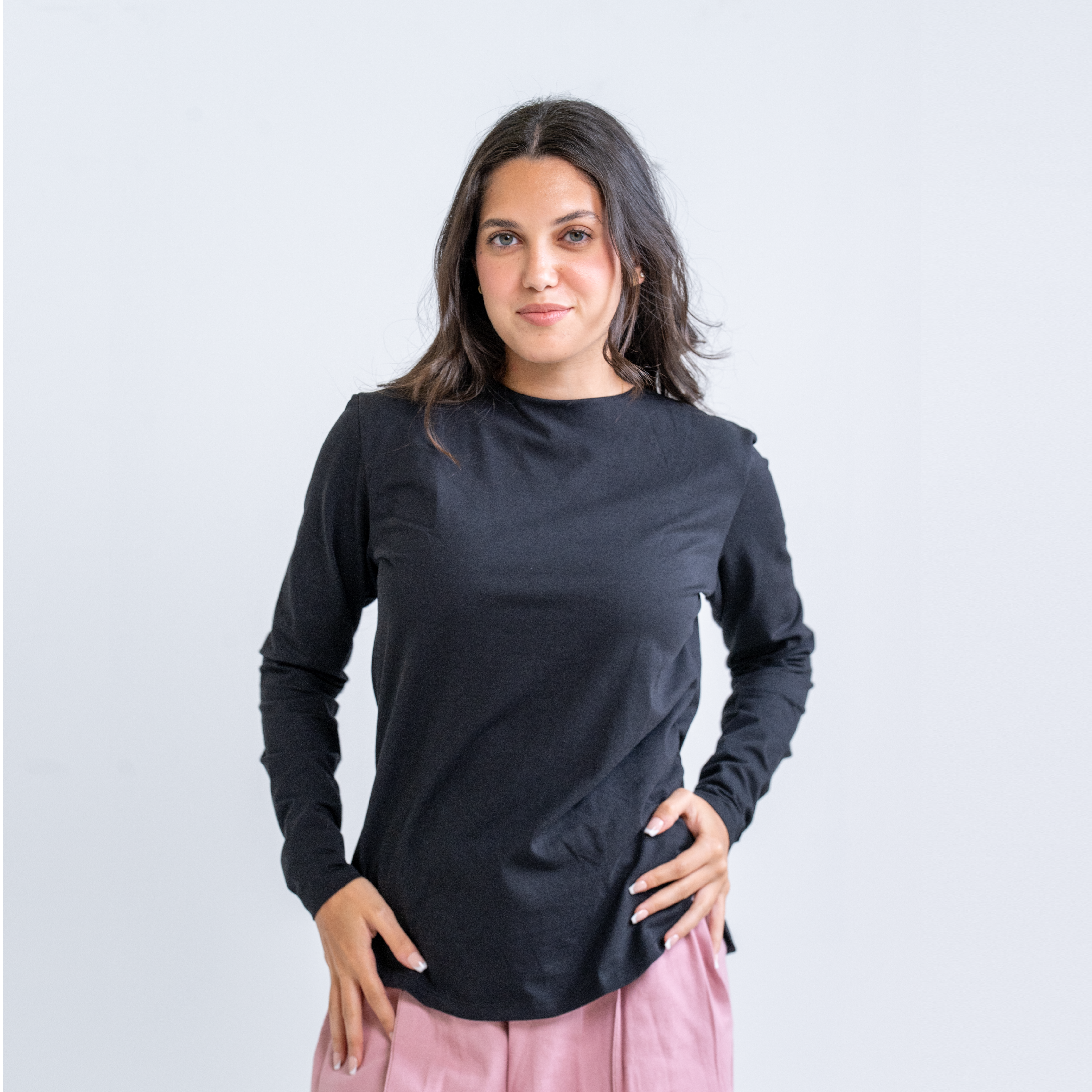 DOUBLE LAYER SHORT FIT LONG SLEEVES BASIC T-SHIRT Round